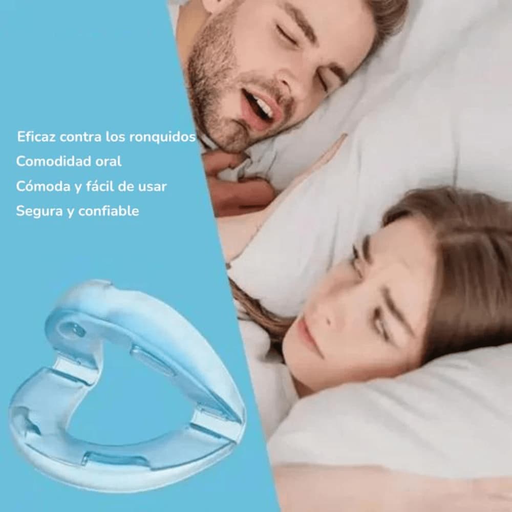 APersona usando boquilla antironquidos durmiendo mejor