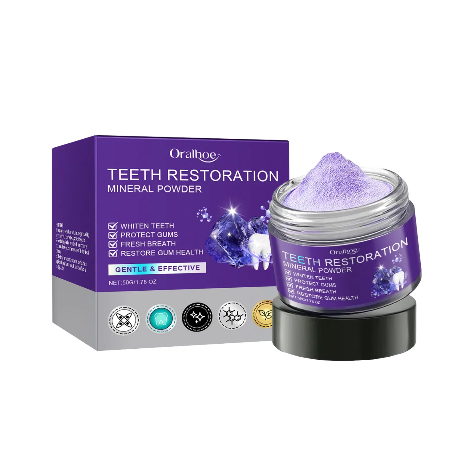 Teeth Restoration Mineral Powder Teeth Whitening Remove Stain Oral Clean Fresh Breath Improve Smell Purple Bleaching Toothpaste - Bulkizz